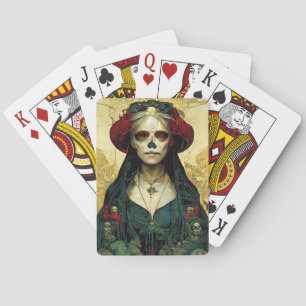 Donkere Fantasy Gothic Skull Woman Pokerkaarten