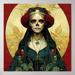 Donkere Fantasy Gothic Skull Woman Poster