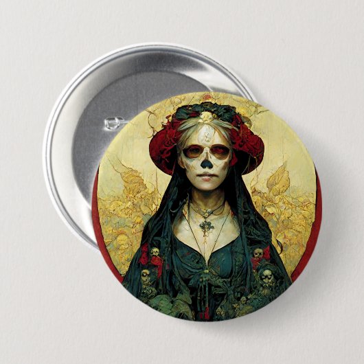 Donkere Fantasy Gothic Skull Woman Ronde Button 7,6 Cm (Voorkant /achterkant)