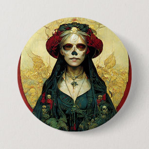 Donkere Fantasy Gothic Skull Woman Ronde Button 7,6 Cm