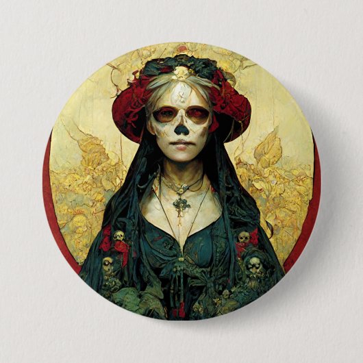 Donkere Fantasy Gothic Skull Woman Ronde Button 7,6 Cm (Voorkant)