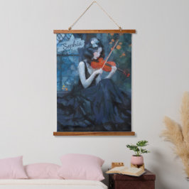 Donkere Fantasy Gotische Violiste in Moonlit Garde Hangend Wandkleed