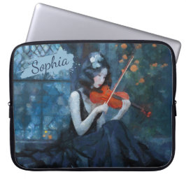 Donkere Fantasy Gotische Violiste in Moonlit Garde Laptop Sleeve