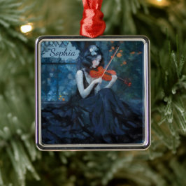 Donkere Fantasy Gotische Violiste in Moonlit Garde Metalen Ornament