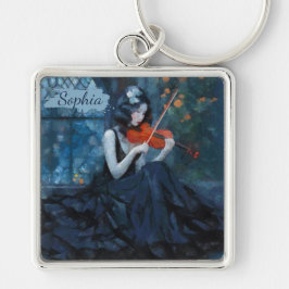 Donkere Fantasy Gotische Violiste in Moonlit Garde Sleutelhanger