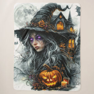 Donkere Fantasy Heks & Jack-o'-Lantern Knus Sherpa Deken