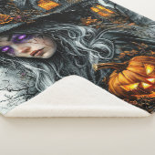 Donkere Fantasy Heks & Jack-o'-Lantern Knus Sherpa Deken (3/4)