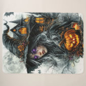 Donkere Fantasy Heks & Jack-o'-Lantern Knus Sherpa Deken (Voorkant (horizontaal))