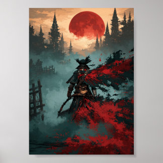 Donkere Fantasy Jager met Zeis en Rode Maan Poster