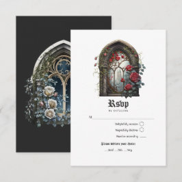 Donkere Fantasy Kasteelraam Gotische Bruiloft RSVP Kaartje