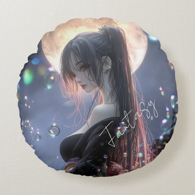 Donkere fantasy meisje / Esthetiek Rond Kussen (Voorkant)