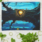 Donkere Fantasy Oogbal Bos Ontwerp Theedoek (Gevouwen)