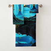 Donkere Fantasy Oogbal Bosontwerp Bad Handdoek (Insitu)