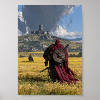Donkere Fantasy Reiziger in Rode Mantel Poster