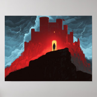 Donkere Fantasy Rode Fort Silhouet Avonturen Kunst Poster