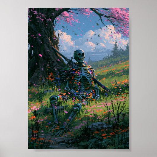 Donkere Fantasy Rustend Skelet Poster (Voorkant)