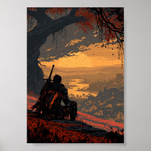 Donkere Fantasy Rustende Ridder Overziet Zonsonder Poster