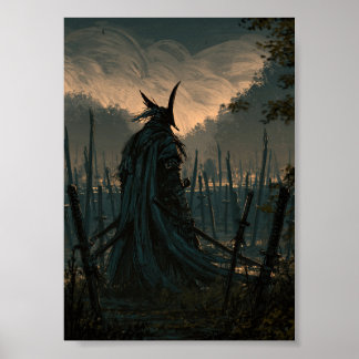 Donkere Fantasy Samoerai Krijger in een Zwaardkerk Poster