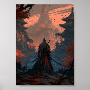 Donkere Fantasy Samurai Reiziger Die een Verre Voo Poster