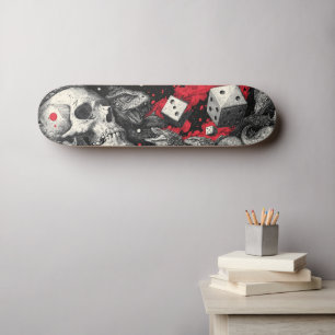 Donkere Fantasy Schedel en Dobbelsteen Illustratie Persoonlijk Skateboard