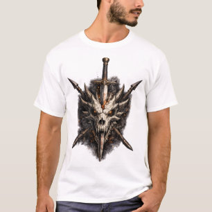 Donkere Fantasy Schedel Zwaard Krijger Embleem T-shirt