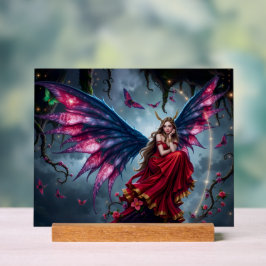 Donkere Fantasy Sprookjeskoningin met Vlinder Vleu Acryl Bord