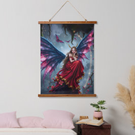 Donkere Fantasy Sprookjeskoningin met Vlinder Vleu Hangend Wandkleed