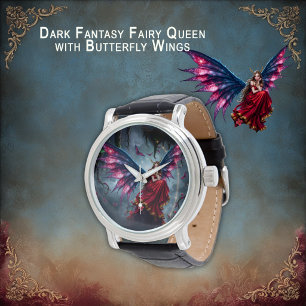 Donkere Fantasy Sprookjeskoningin met Vlinder Vleu Horloge