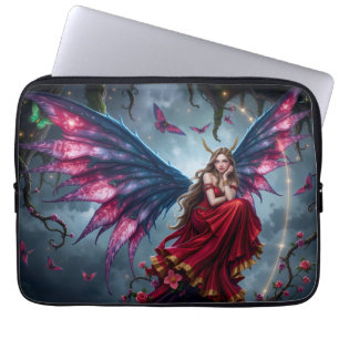 Donkere Fantasy Sprookjeskoningin met Vlinder Vleu Laptop Sleeve