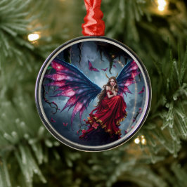 Donkere Fantasy Sprookjeskoningin met Vlinder Vleu Metalen Ornament