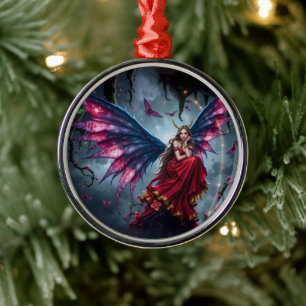 Donkere Fantasy Sprookjeskoningin met Vlinder Vleu Metalen Ornament