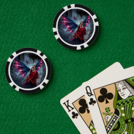 Donkere Fantasy Sprookjeskoningin met Vlinder Vleu Poker Chips