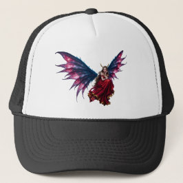 Donkere Fantasy Sprookjeskoningin met Vlinder Vleu Trucker Pet
