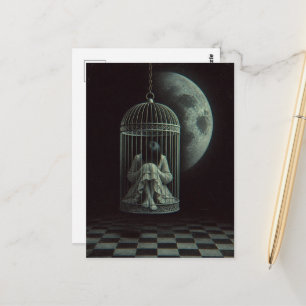 Donkere Fantasy Surrealistische Vogelkooi en Maan Briefkaart