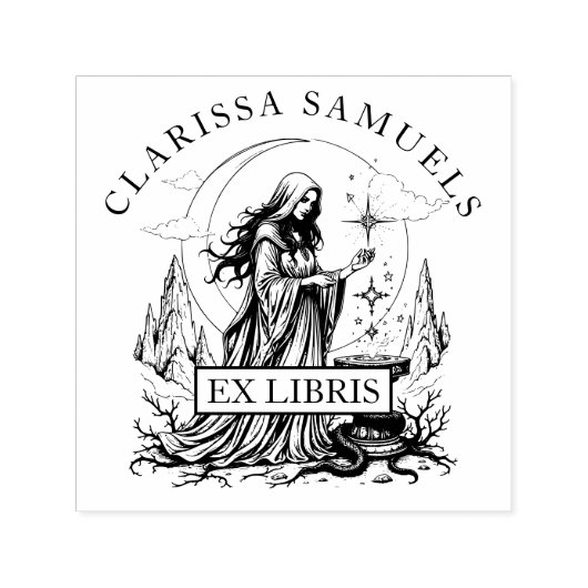 Donkere Fantasy Tovenares Ex Libris Bibliotheekboe Zelfinktende Stempel (Design)