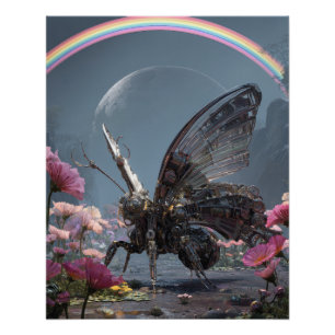 Donkere Fantasy Vlinder Regenboog Bloemige Kunst Perfect Poster