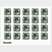 Donkere fee in mintgroene botanische omgeving vierkante sticker (Vel)