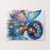 Donkere fee met afro en hortensia's puzzel (Horizontaal)
