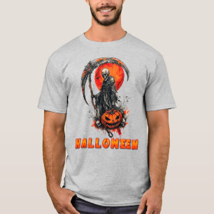 Donkere figuur met kap en zeis t-shirt