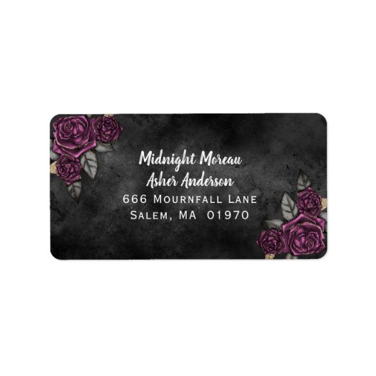 Donkere Floral Black Wedding Address Etiket (Voorkant)