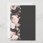 Donkere Floral Blush Roze Charcoal Grey Black Wedd Kaart (Achterkant)