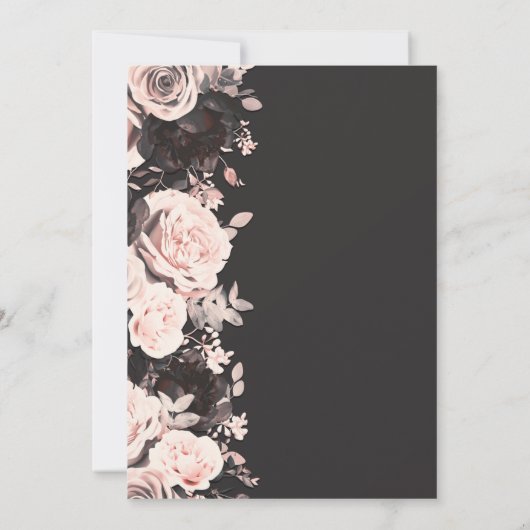 Donkere Floral Blush Roze Charcoal Grey Black Wedd Kaart (Achterkant)