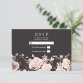 Donkere Floral Blush roze houtskool Black Weddensc Kaart (Staand voorkant)