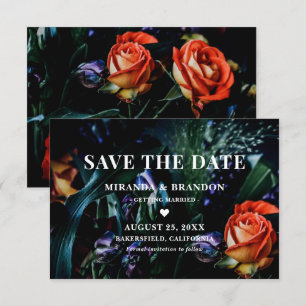 Donkere Floral Botanical Wedding Save the Date Car