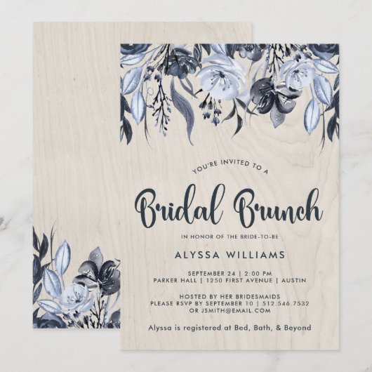Donkere Floral en wit hout | Bridal Brunch Kaart (Voorkant / Achterkant)