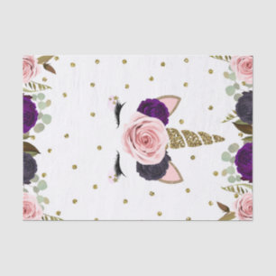 Donkere Floral Glam Gold Glitter Unicorn Birthday Tissuepapier