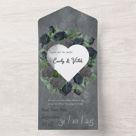 Donkere Floral Gothic Style Wedding All In One Uitnodiging (Binnen)