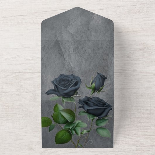 Donkere Floral Gothic Style Wedding All In One Uitnodiging (Buitenkant)