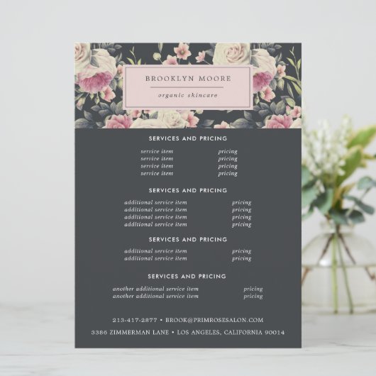 Donkere  Floral Logo | Prijsbrochure (Staand voorkant)