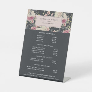 Donkere Floral Logo Prijslijst menu Reclamebord Met Voetstuk